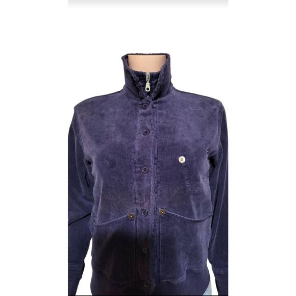 long sleeve mandarin collar Zip-up with button-down midnight corduroy Jacket si - Picture 6 of 6